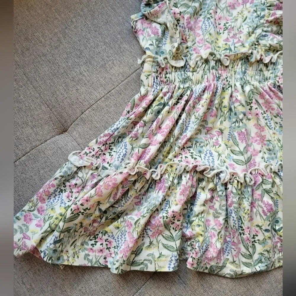 Nanette Lepore Girls 12 Month Dress Smocked Floral Sleeveless Ruffle Cottagecore